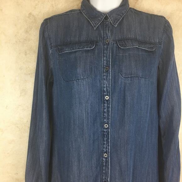Anne Taylor LOFT Blue Chambray Button-Up Shirt Dress Women's Size  XS - Picture 3 of 16